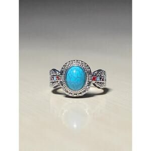 Silvertone Faux Turquoise Ring